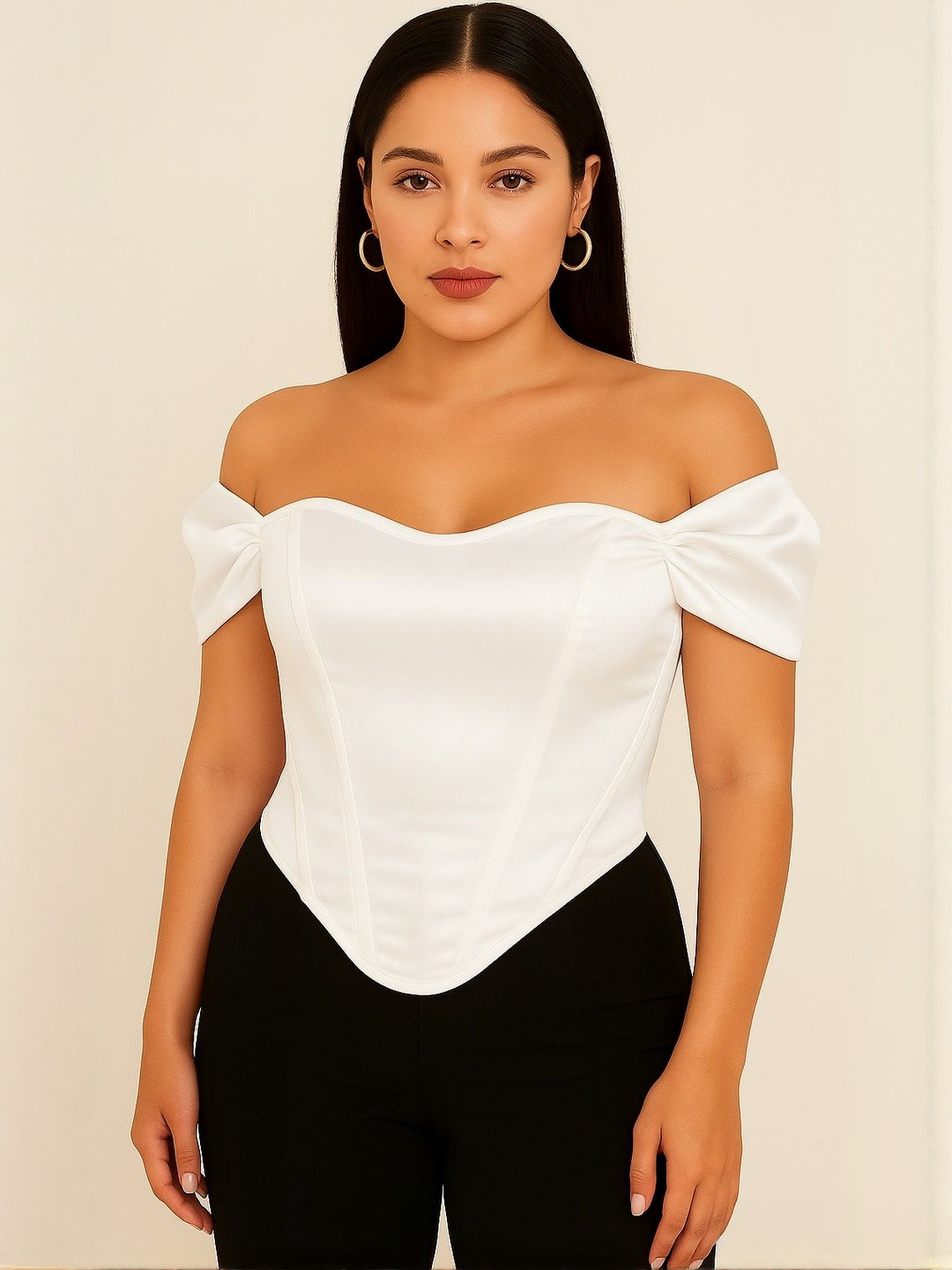 Purple Haze Women Solid Off-Shoulder Satin Corset Top