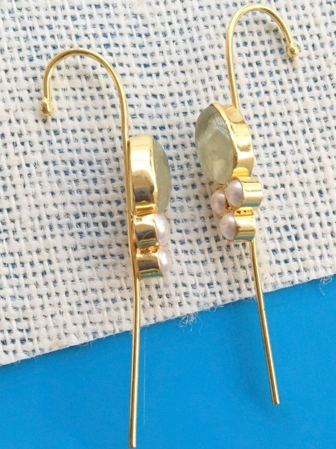 Bliss By Takshvi Brass-Plated Stones Studded And Pearls Beaded Geometric Ear Cuff