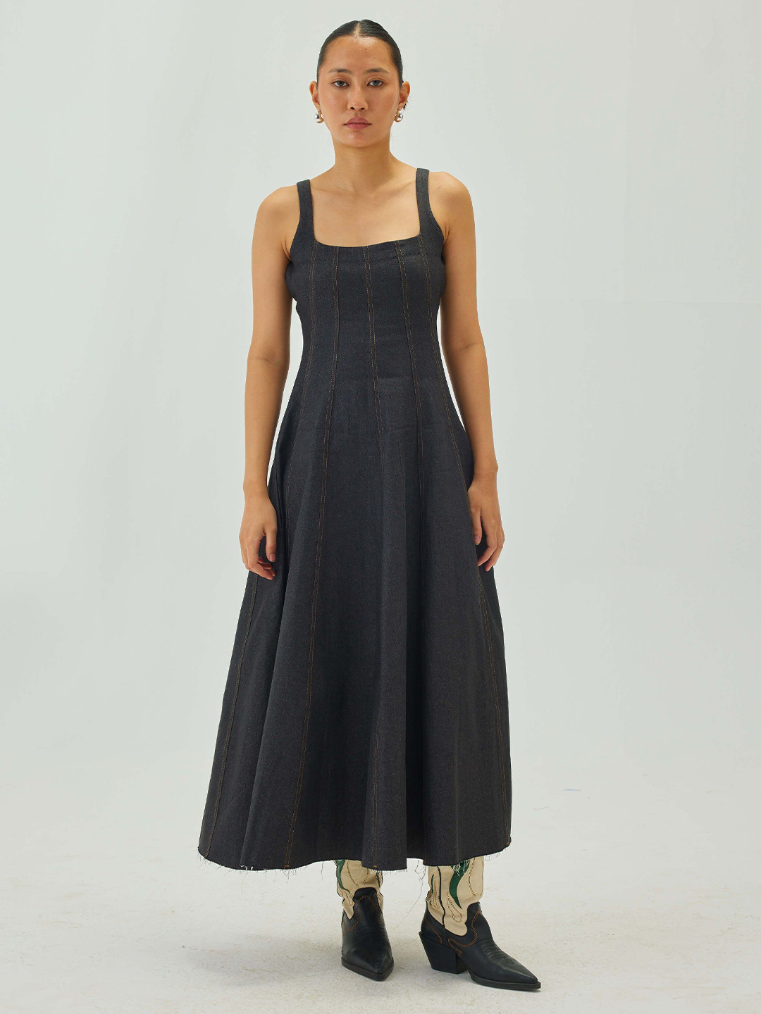 Shop Staple Women Graphite Denim A-Line Midi Dress