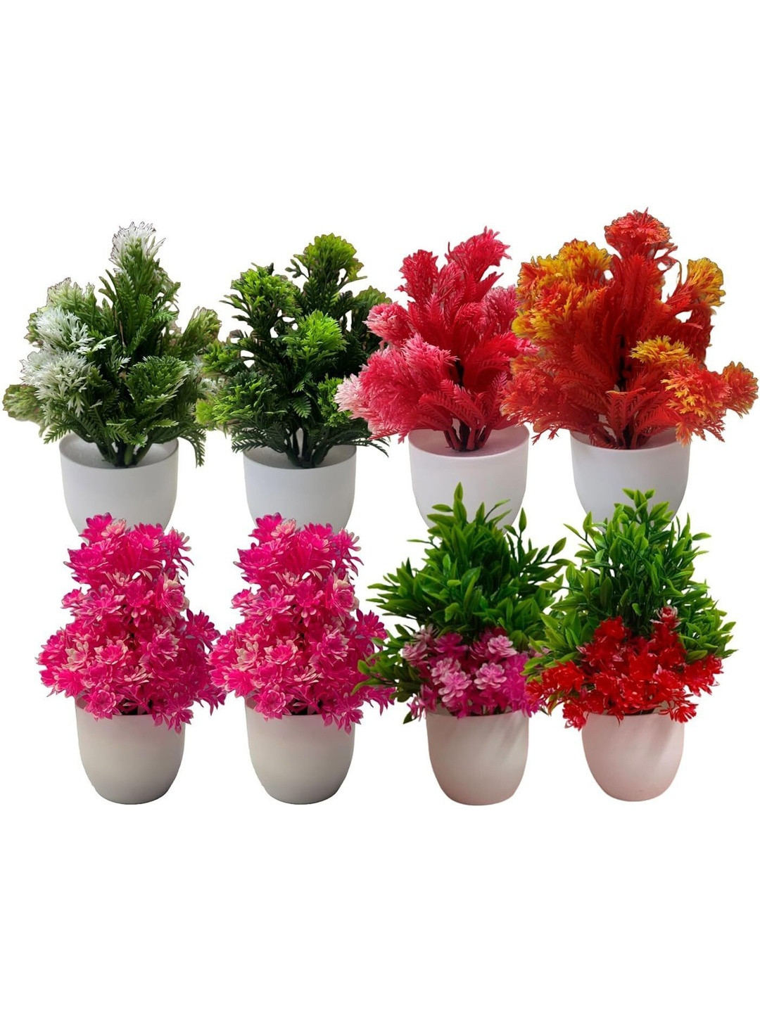 Dekorly Set of 8 Red Plastic Non-Hanging Artificial Flowers & Plants With Pot