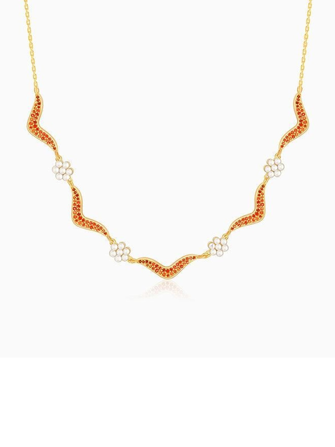 GIVA Silver Gold-Plated Artificial Stones Studded And Beaded Minerva Necklace