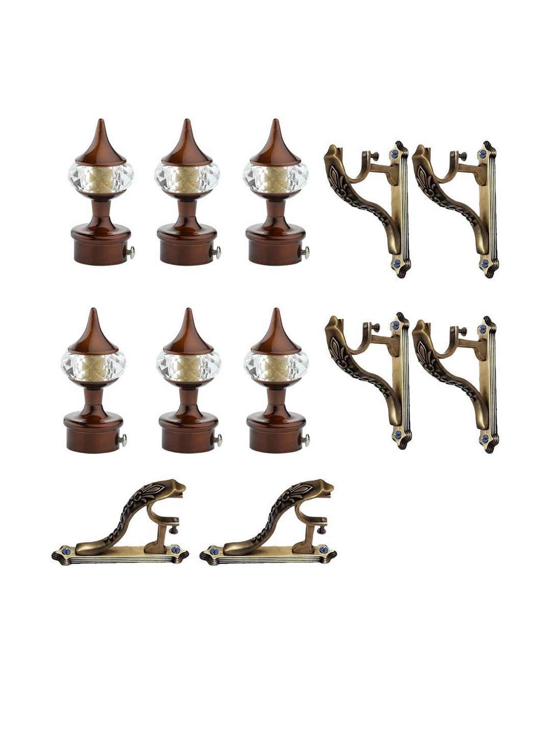 GLOXY Coffee Brown12 Pcs Metal Curtain Rod Brackets With Hooks