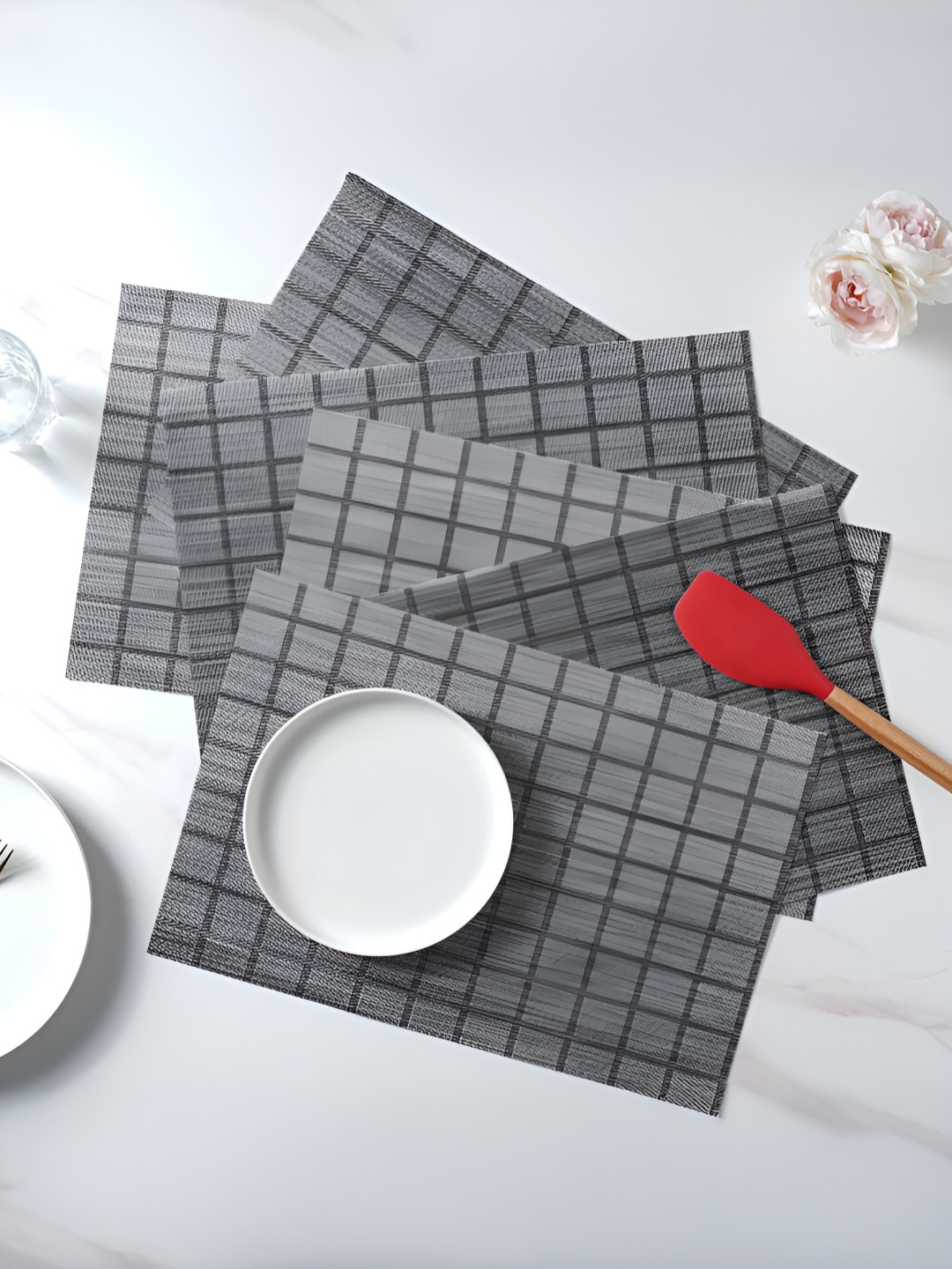 Nestasia Grey & Black 6 Pieces Textured Table PVC Placemats