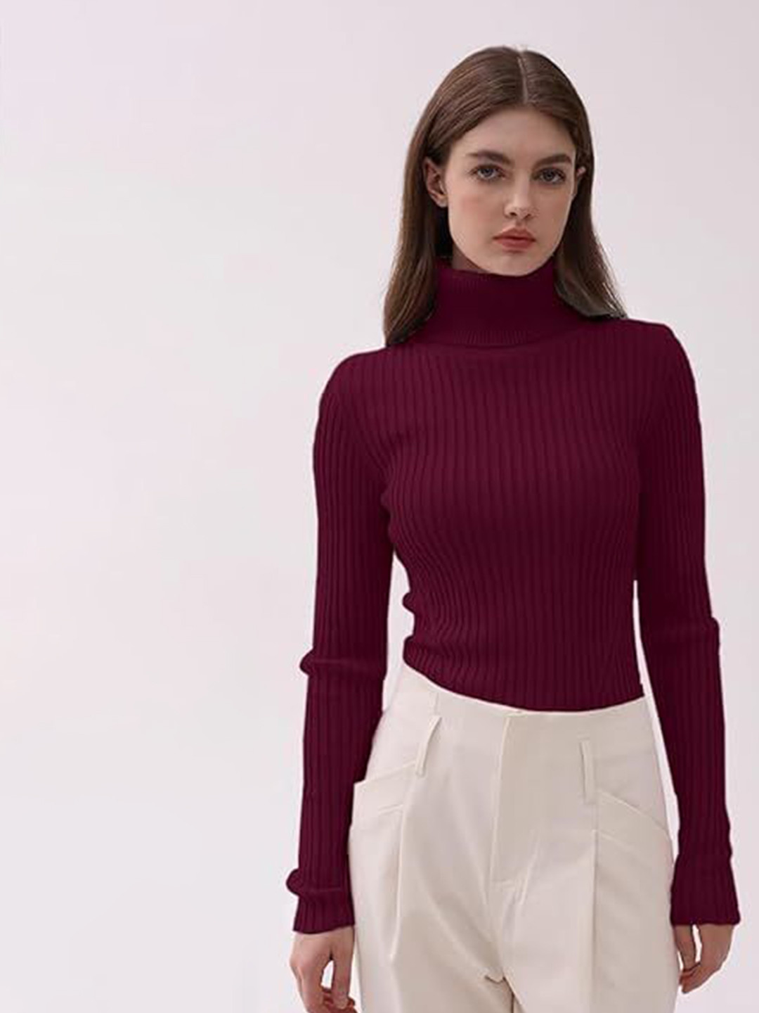 BISAL Women Ribbed Turtle Neck Pullover Sweater