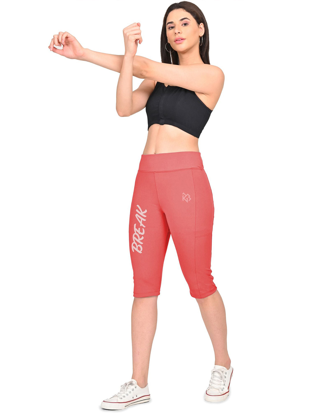 3Colors Women Printed High-Rise Skinny Fit Capris