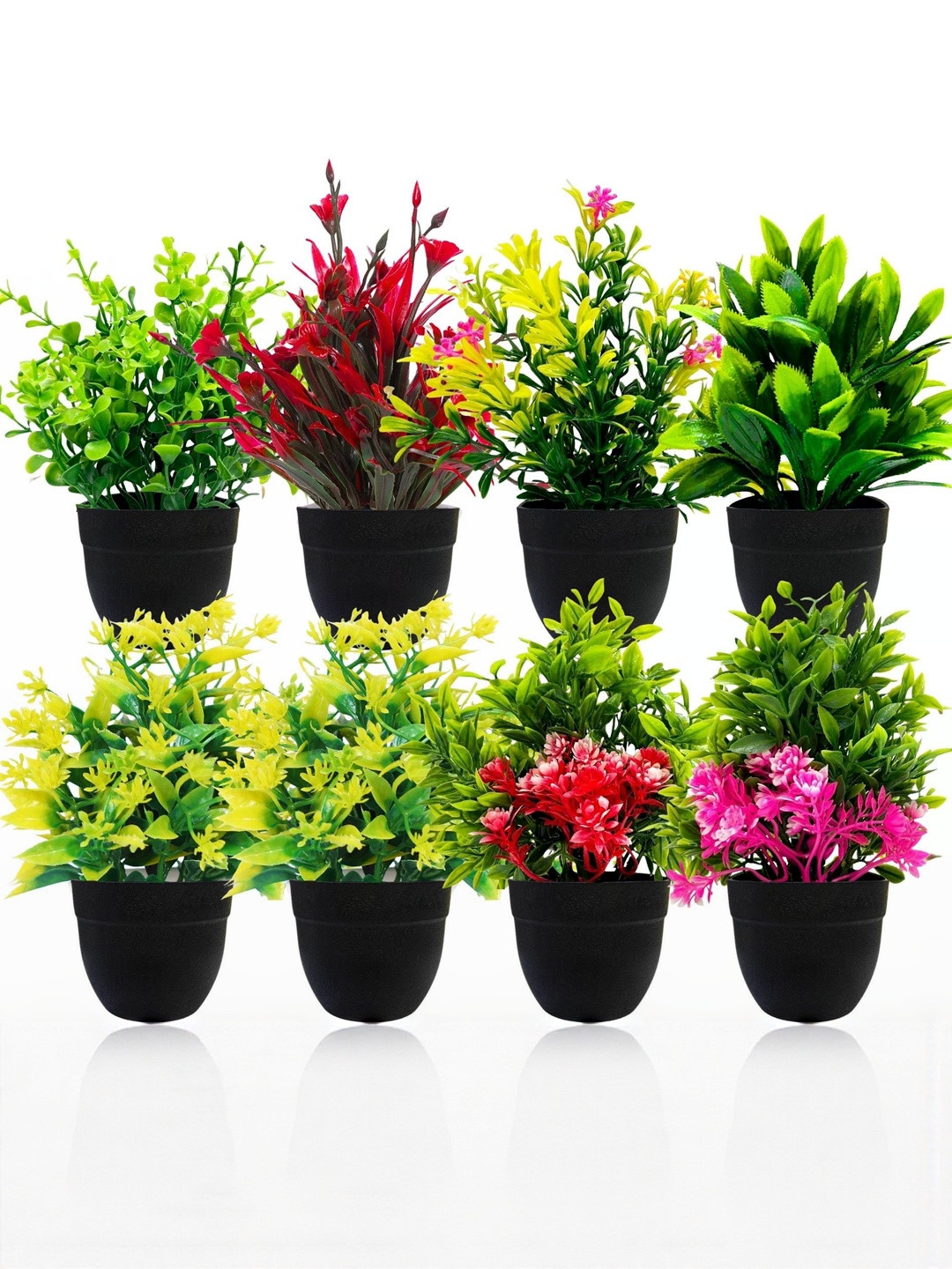 Dekorly Pink Plastic Fern Artificial Flowers & Plants With Pot