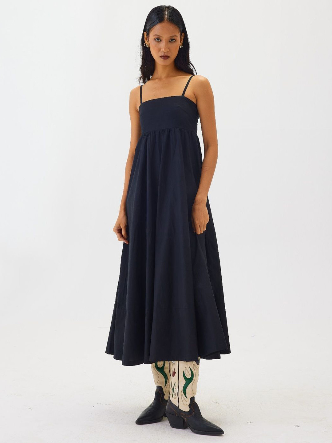 Shop Staple Women Black Strapless Poplin Fit-Flare Midi Dress