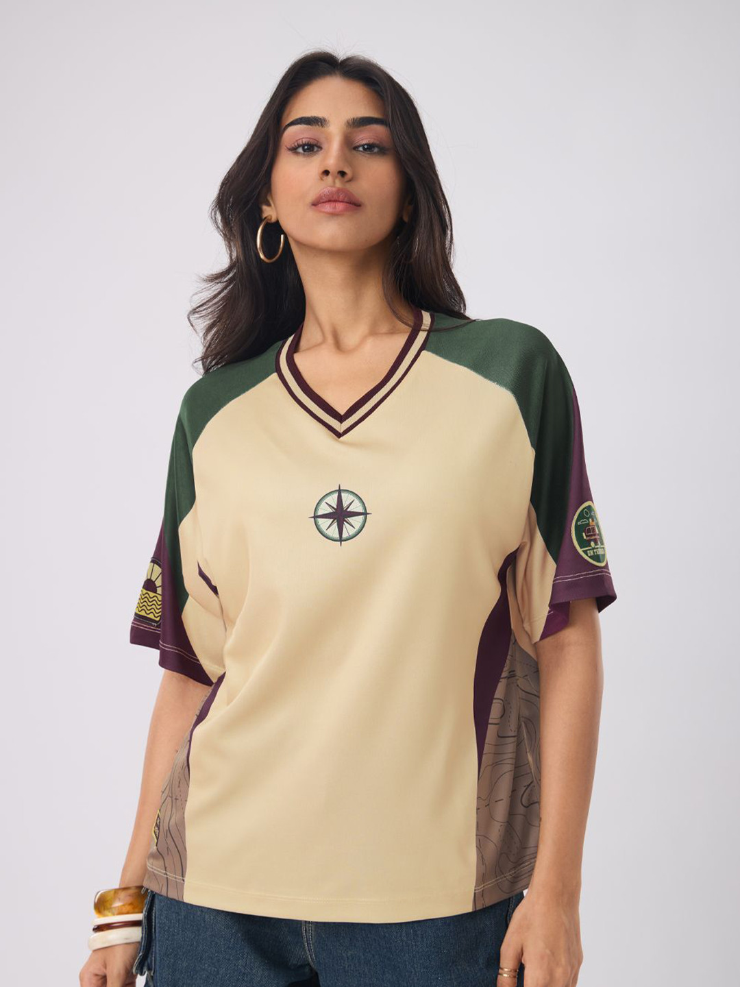 The Souled Store Oversized Musaafir Printed V-Neck T-Shirt