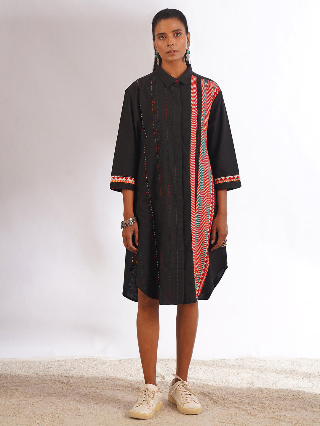 JAYPORE Women Ethnic Motifs Embroidered Shirt Dress