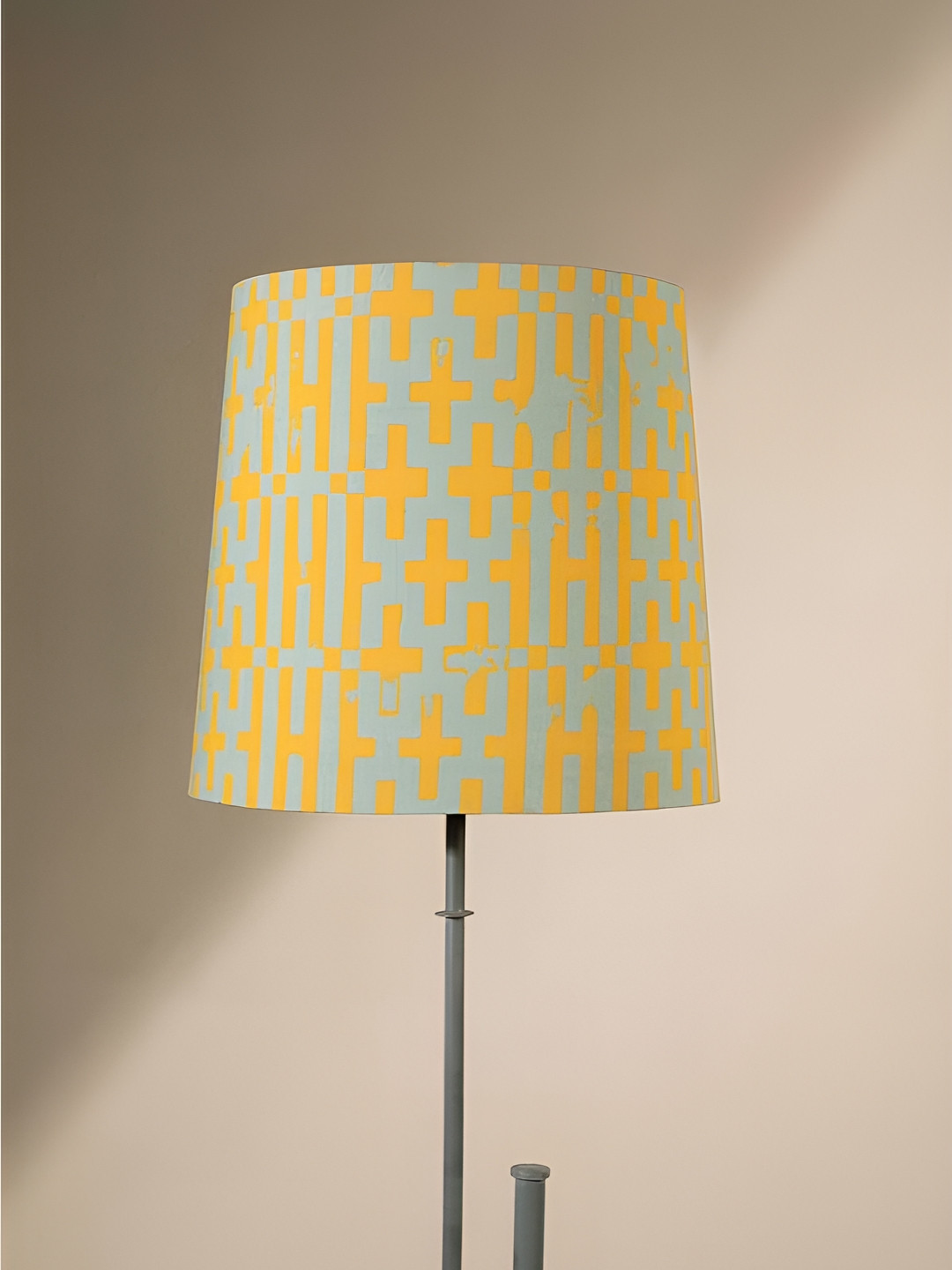 FREEDOM TREE Gyamati Yellow & Grey Printed Cylinder Shaped Floor Lamp