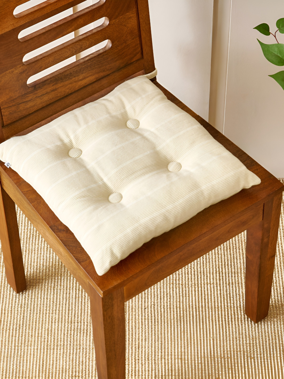 Home Centre Beige Poise Thread Striped Cushion Chair Pad