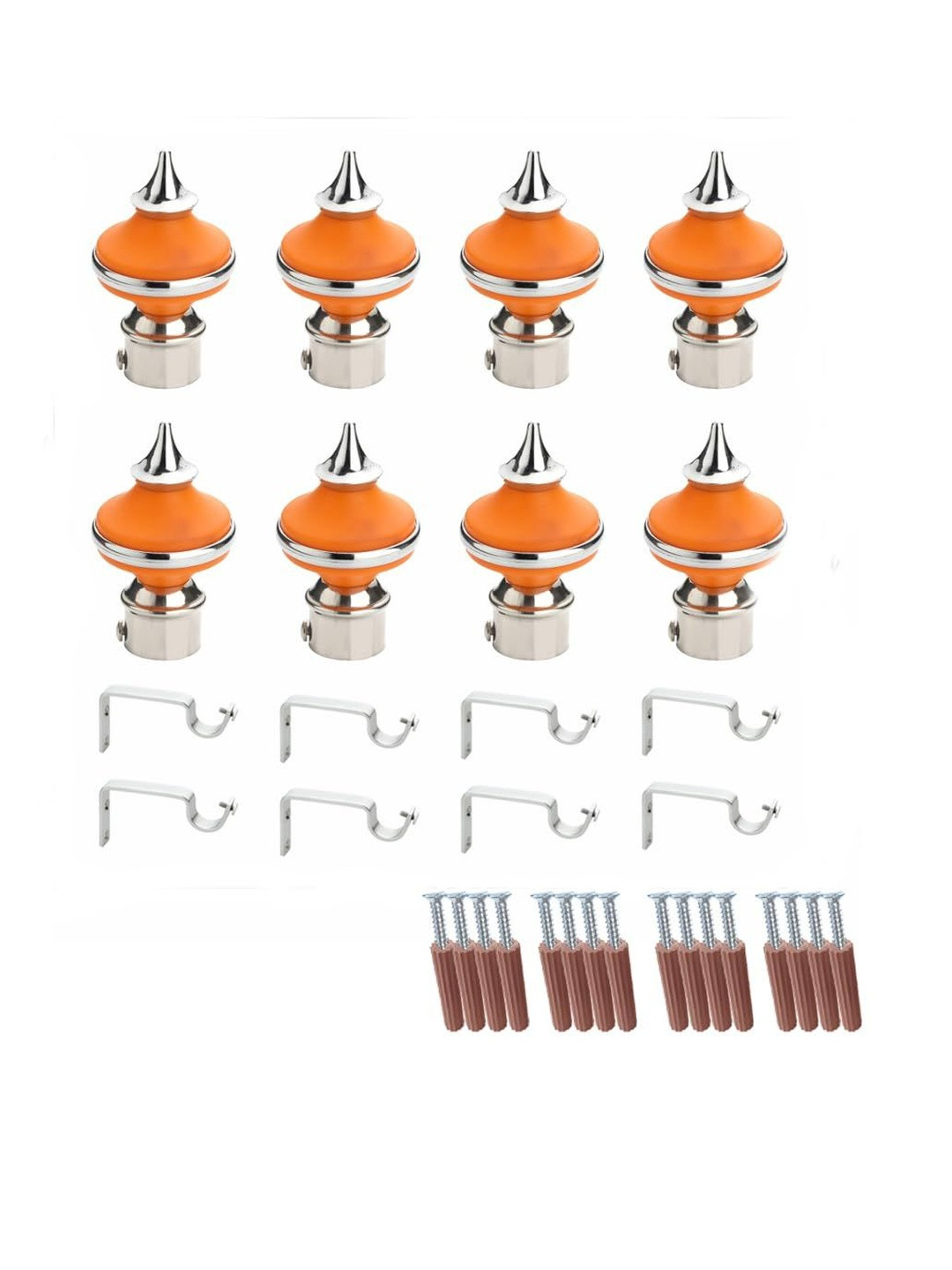 GLOXY Orange & Silver-toned 16 Pcs Curtain Rods and Brackets