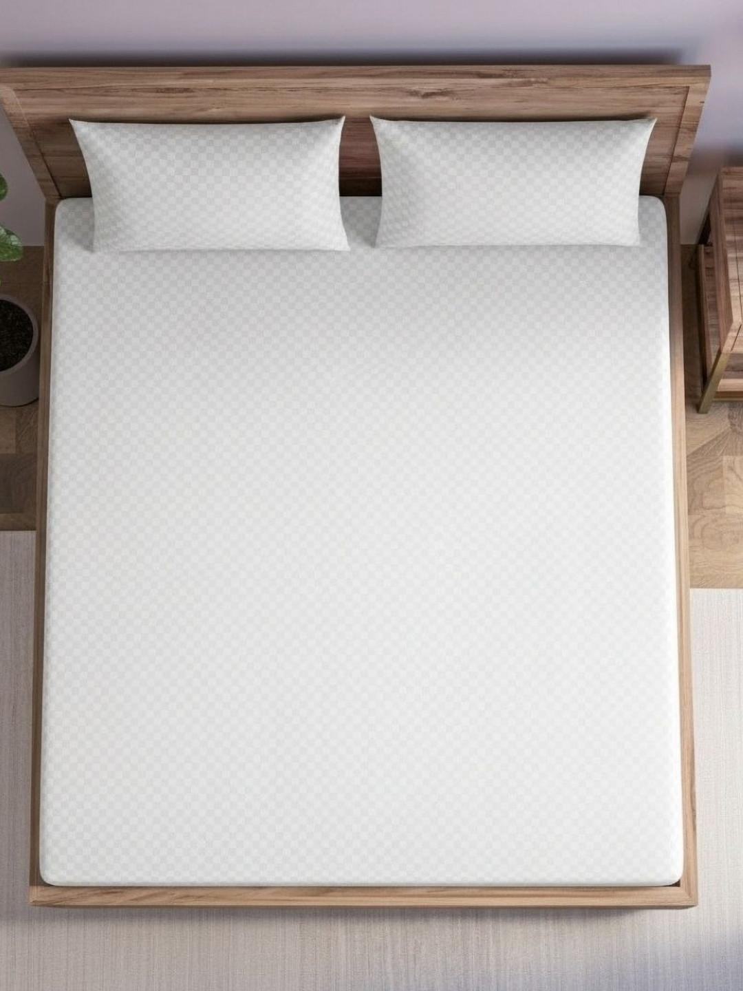 Sleeping Owls White Cotton 300 TC King Bedsheet Set 2.74 m x 2.74m