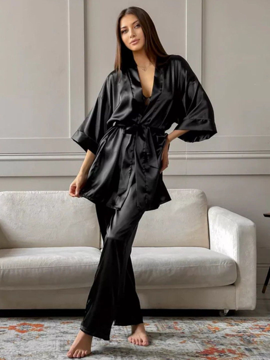 Bella Babe by SK Women Chic Wrap Set in Satin Night suit
