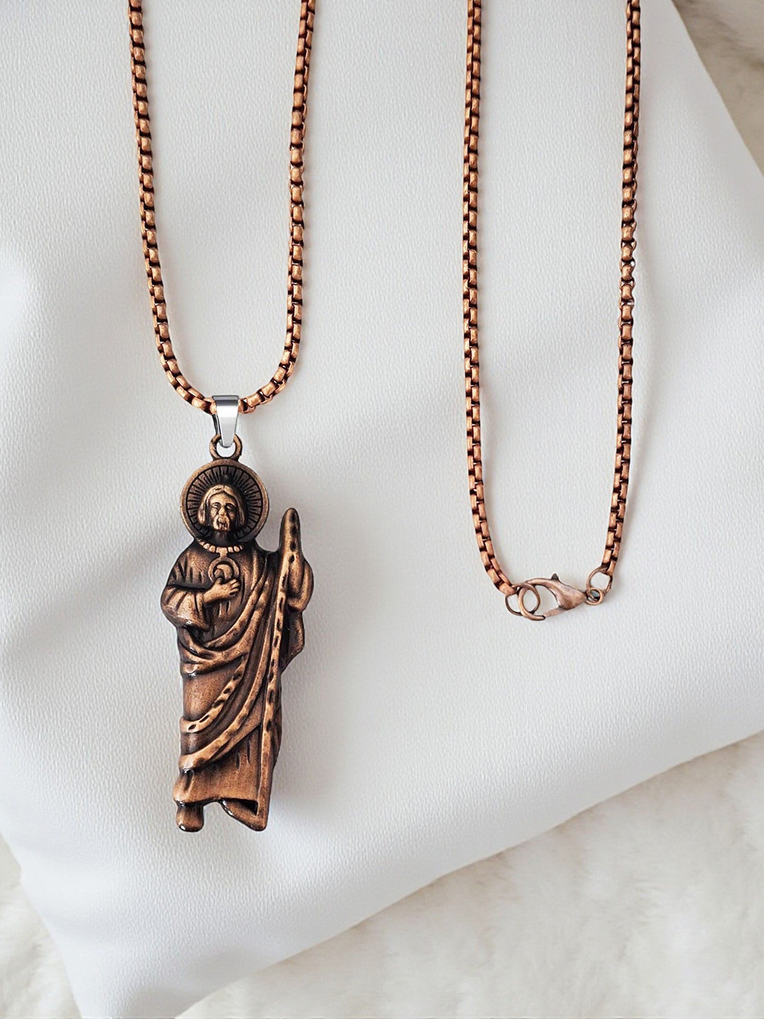 THE MEN GIFT Copper-Plated Saint Jude Contemporary Shaped Pendant with Chain