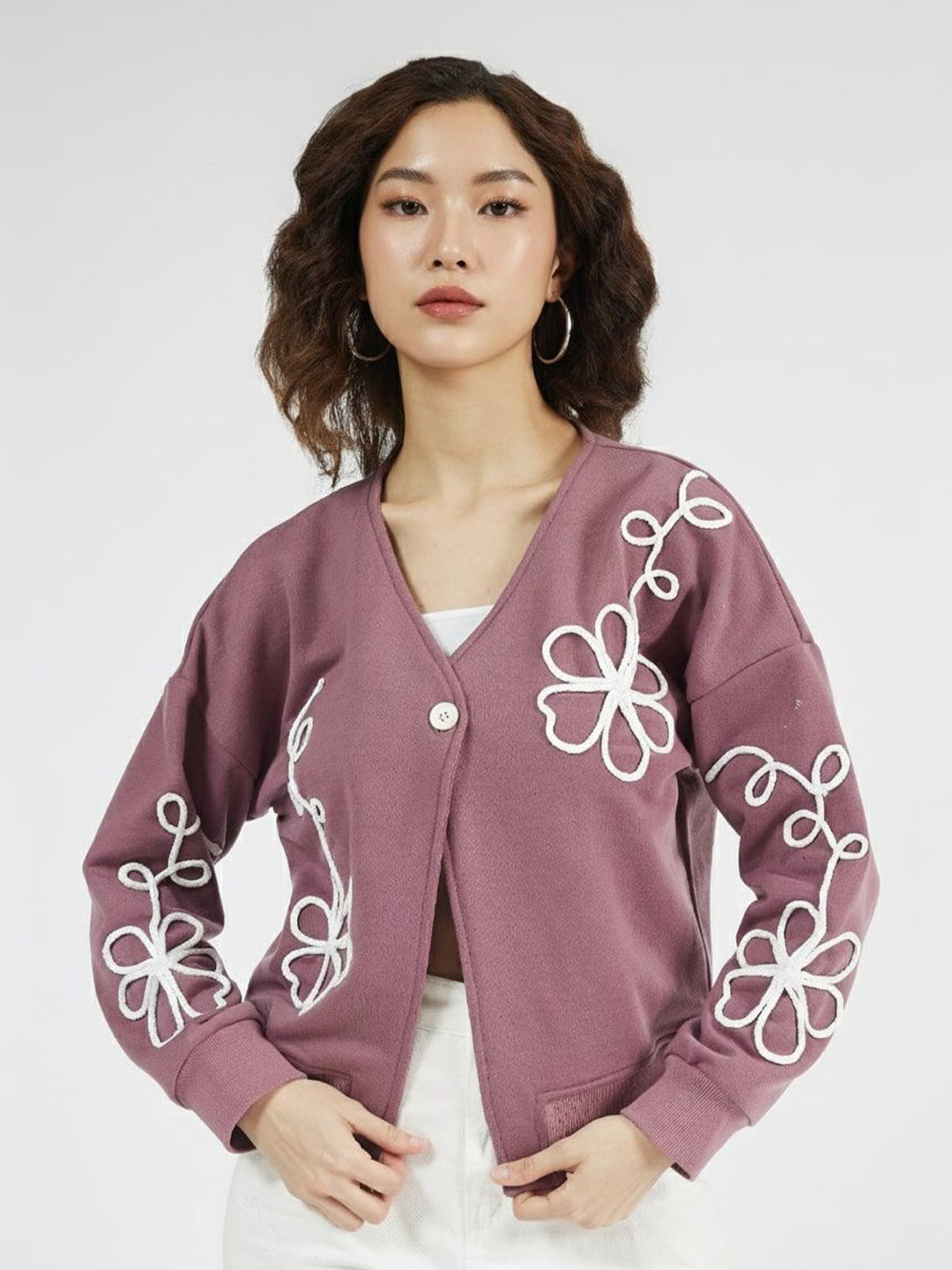 Pookiie Women Embroidered Front-Open Sweatshirt
