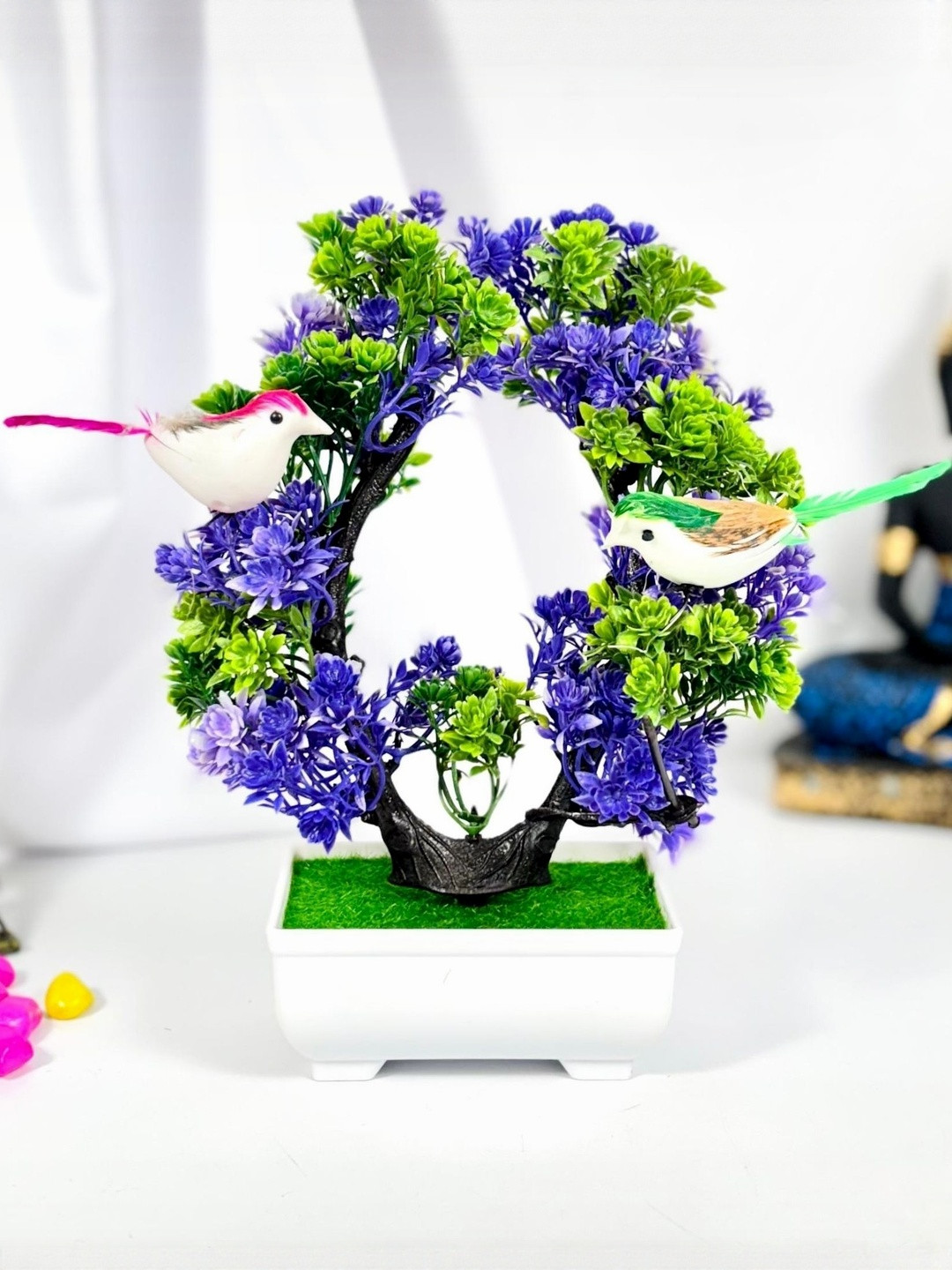 Dekorly White And Purple Artificial Plants With Pot