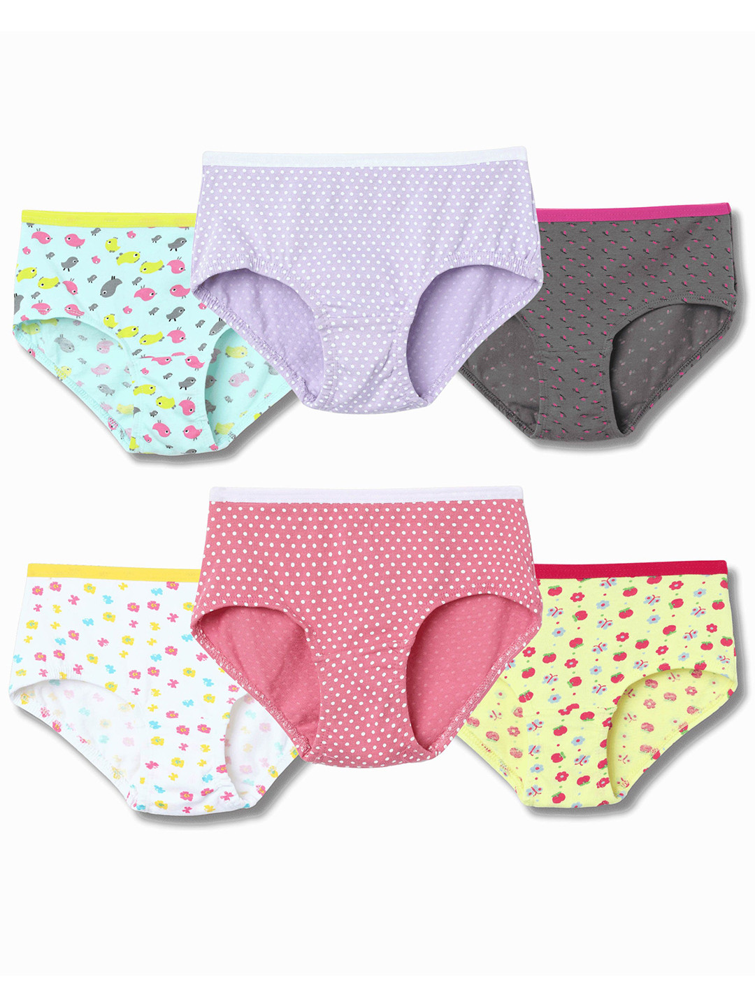 Lil berry Pack Of 6 Printed Cotton High-Rise Basic Briefs