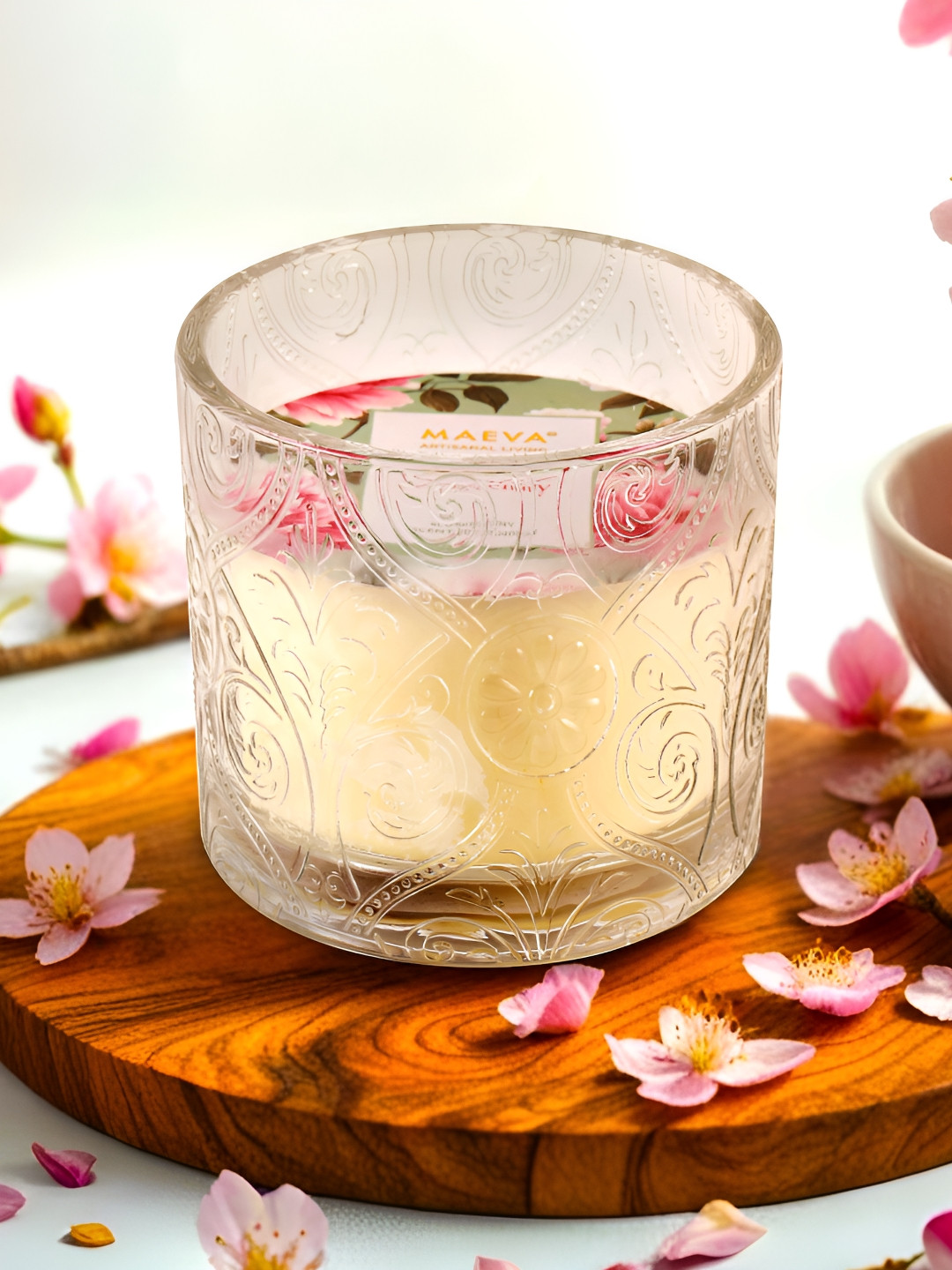 MAEVA White Embossed Scented Geometric Textured Jar Candle