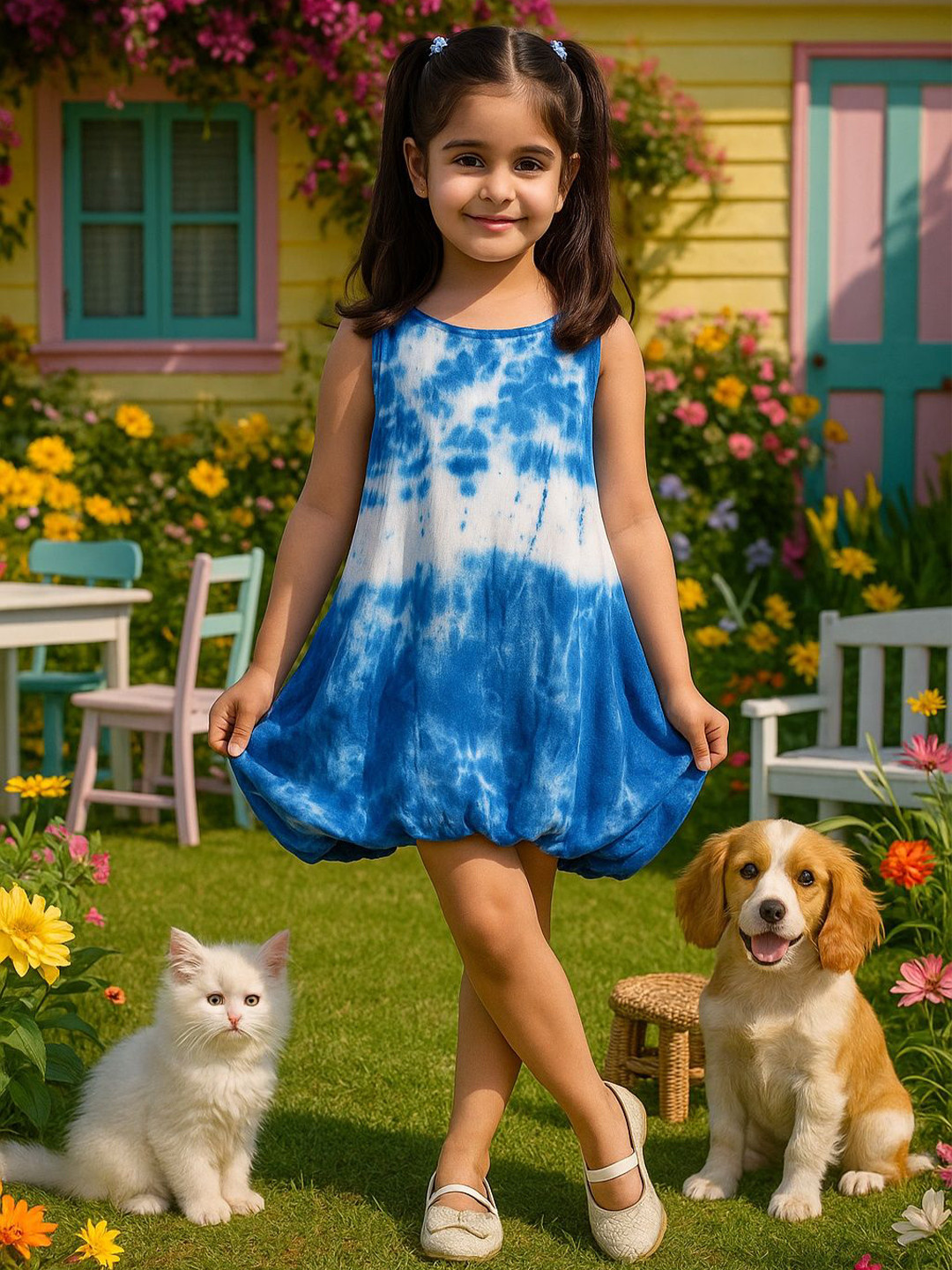 Maaesa Girls Casual Tie and Dye Rayon Sleeveless Balloon Dress
