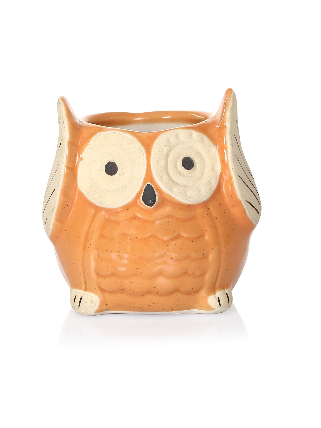 LA MONARCA Orange-& Beige Textured Owl-Shaped Ceramic Vase