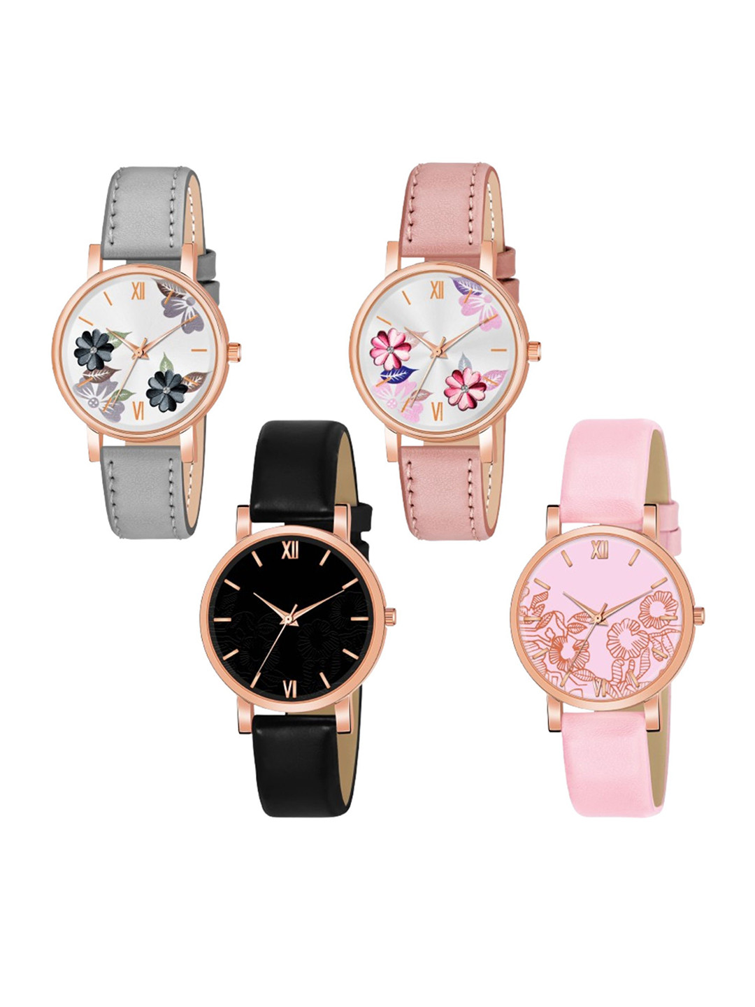 THE SHOPOHOLIC Women Pack Of 4 Printed Dial & Leather Straps Analogue Watch K-GP-R-BBP