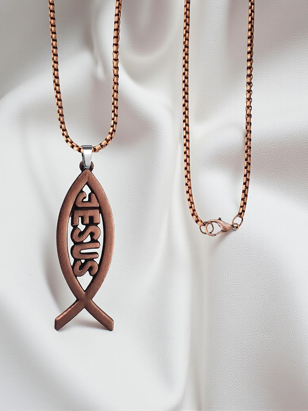 THE MEN GIFT Copper-Plated Jesus Fish  Shaped Pendant With Chain