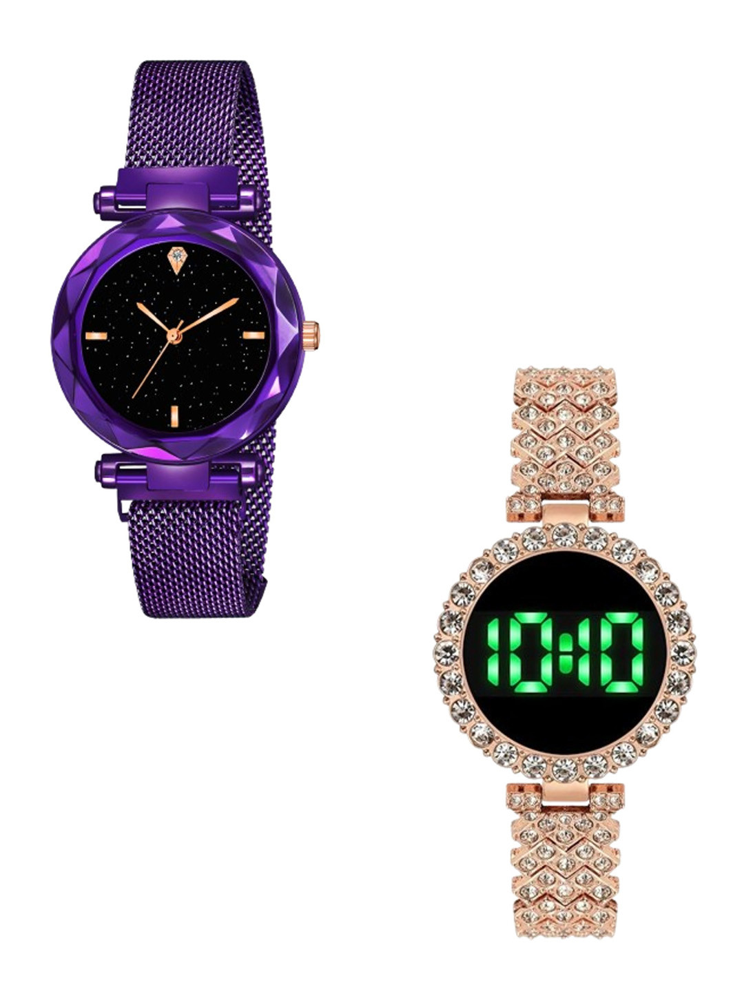 THE SHOPOHOLIC Girls Pack Of 2 Bracelet Style Straps Analogue Watch FOUR-P-TR