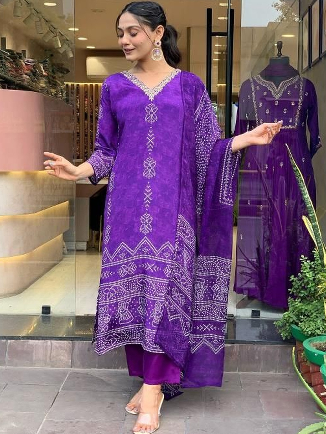 Milvia Women Ethnic Motifs Printed Regular Silk Crepe Kurta with Trousers & With Dupatta