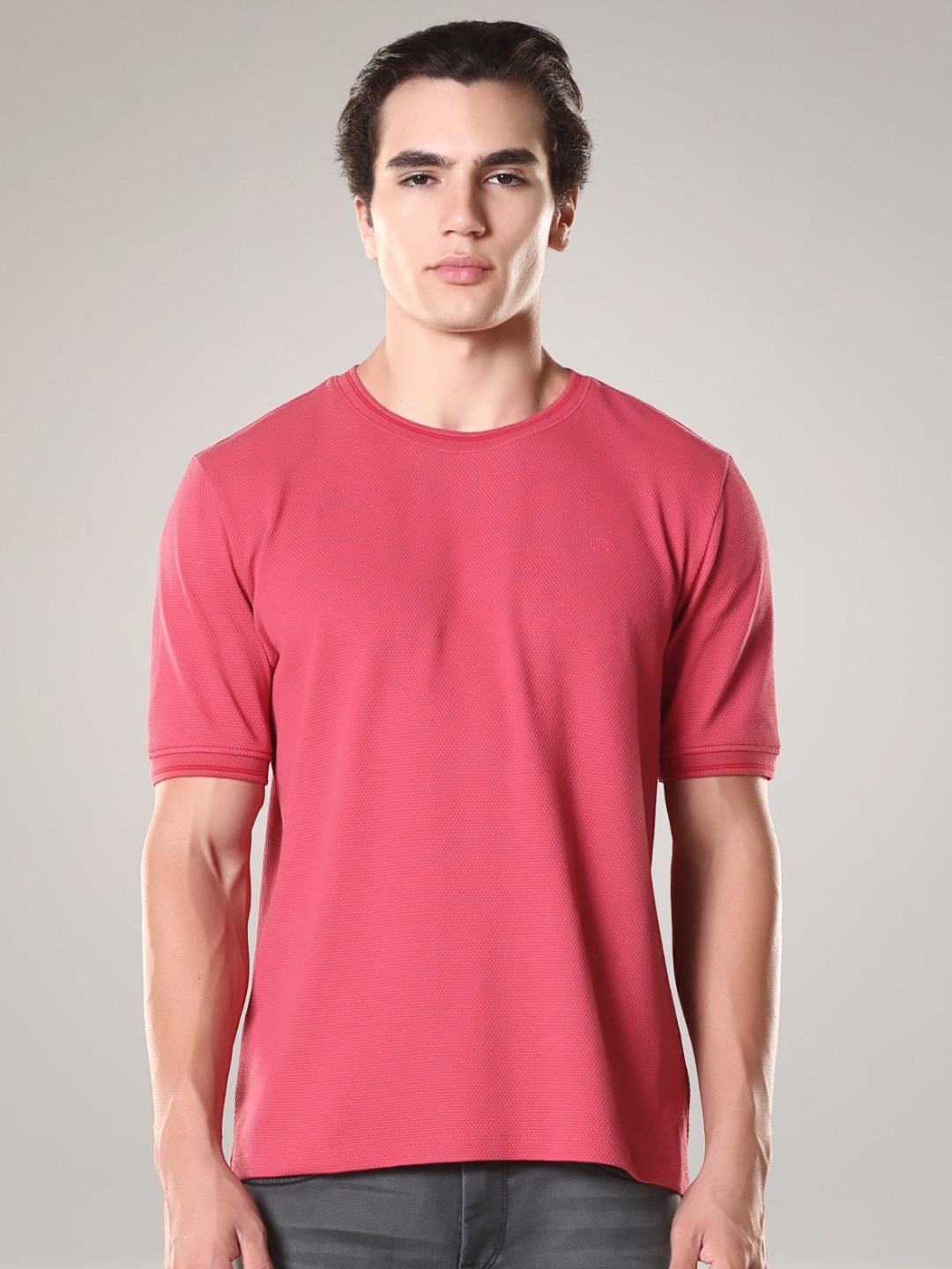 TURMS Men Solid Crew Neck Half Sleeves Anti Odor Ice Cool Tech UV Protectant Cotton Tshirt