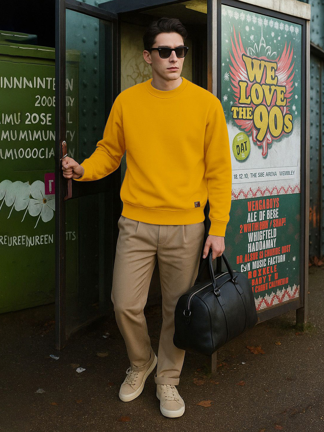 FTX Men Round Neck Sweatshirt  With Zipper Fleece Mustard Sweatshirt