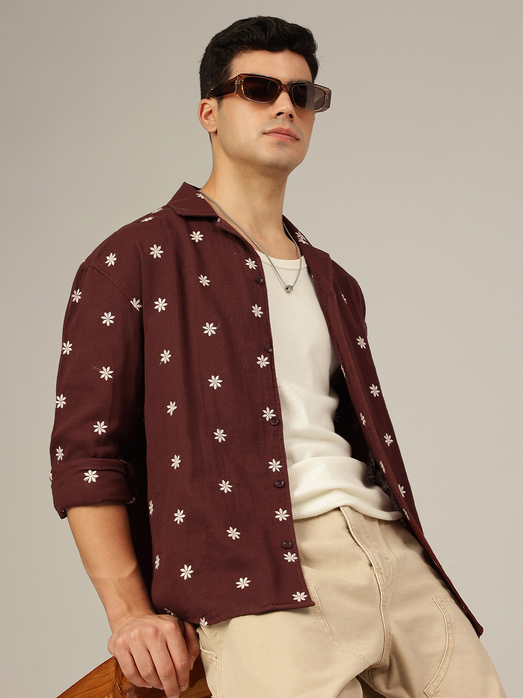 DENNISON Double Gauge Embroidered Casual Regular Fit Shirt