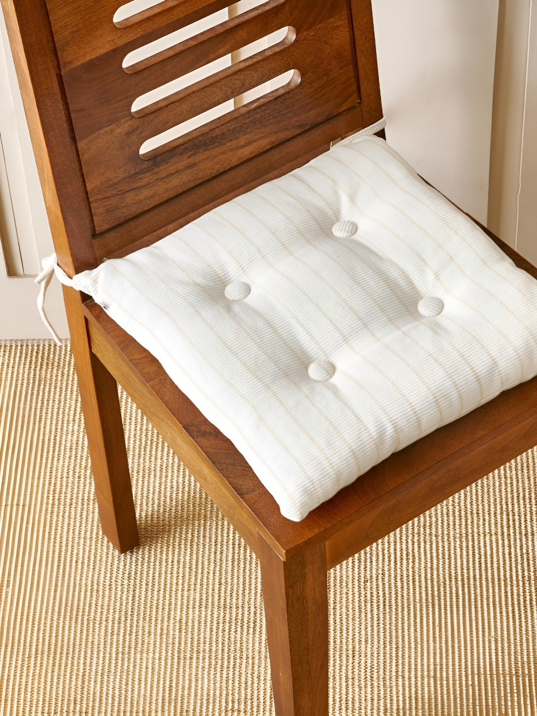 Home Centre Beige Poise Tide Striped Cushion Chair Pad