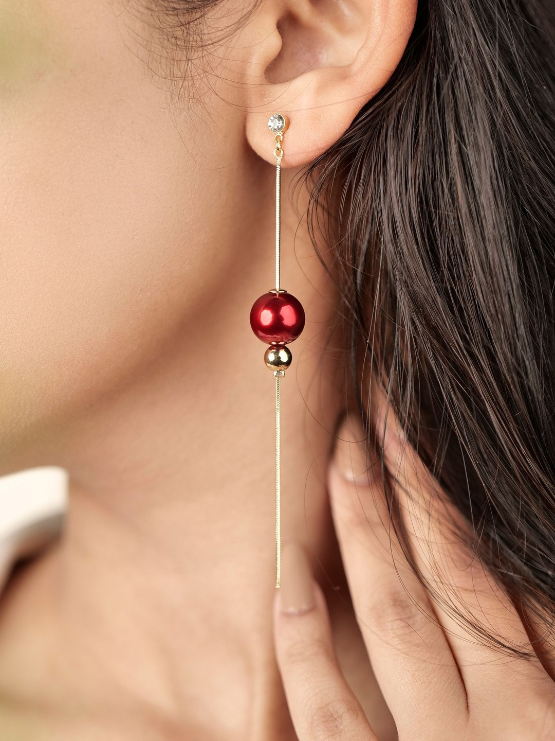 Nashira Stainless Steel Gold-Plated Spherical Shaped Drop Earrings