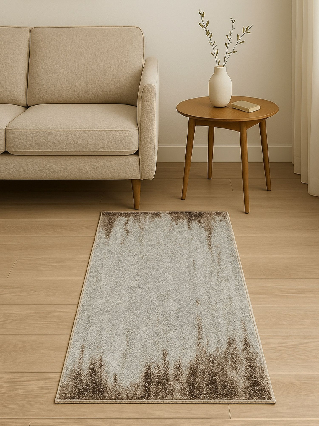OBSESSIONS Cream & Brown Abstract Water-Repellant Ecological Bedside Runner