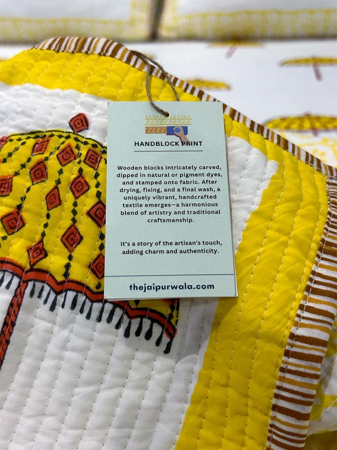 The Jaipur Wala White & Yellow Hand Block Printed Cotton Single Bed Quilt