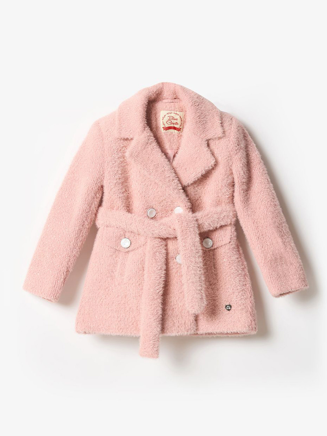 Blue Giraffe Girls Lapel Collar Self Design Open Front Jacket