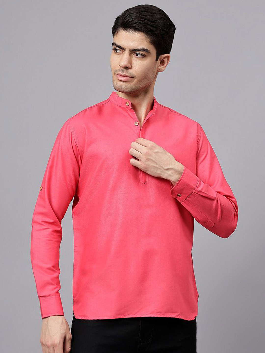 The Anchi Store Men Solid Mandarin Collar Sort Kurta