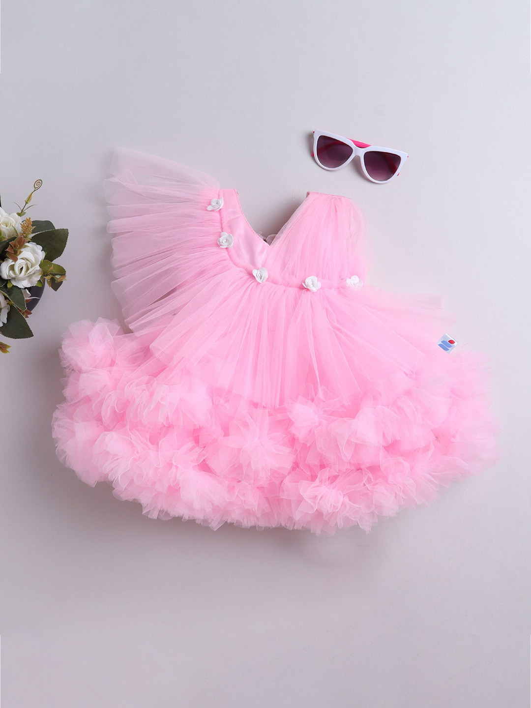 MANY FROCKS & Girls One Shoulder Ruffles Net Fit & Flare Dress