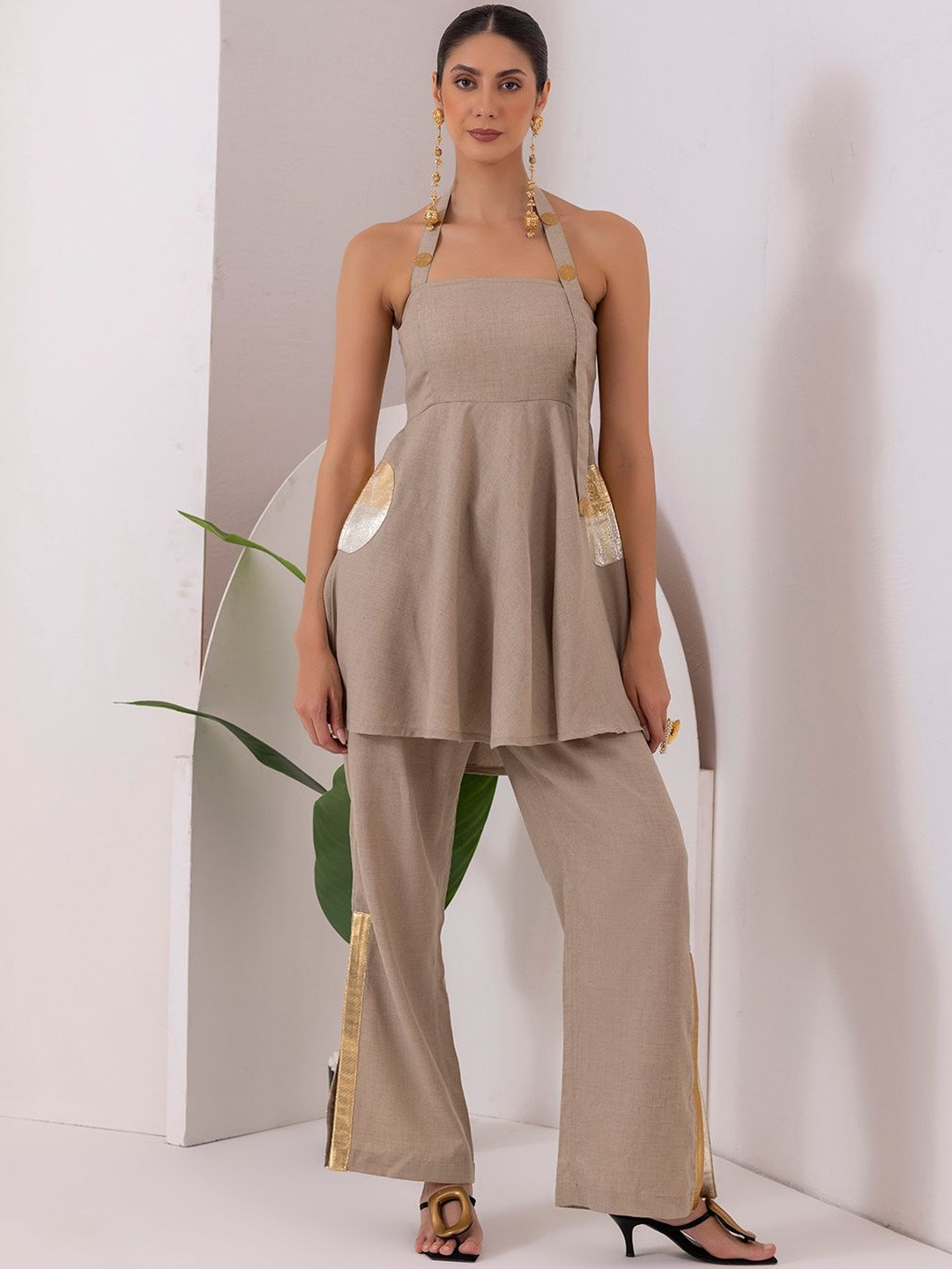 SEW Women Solid A-Line Kurti with Palazzo