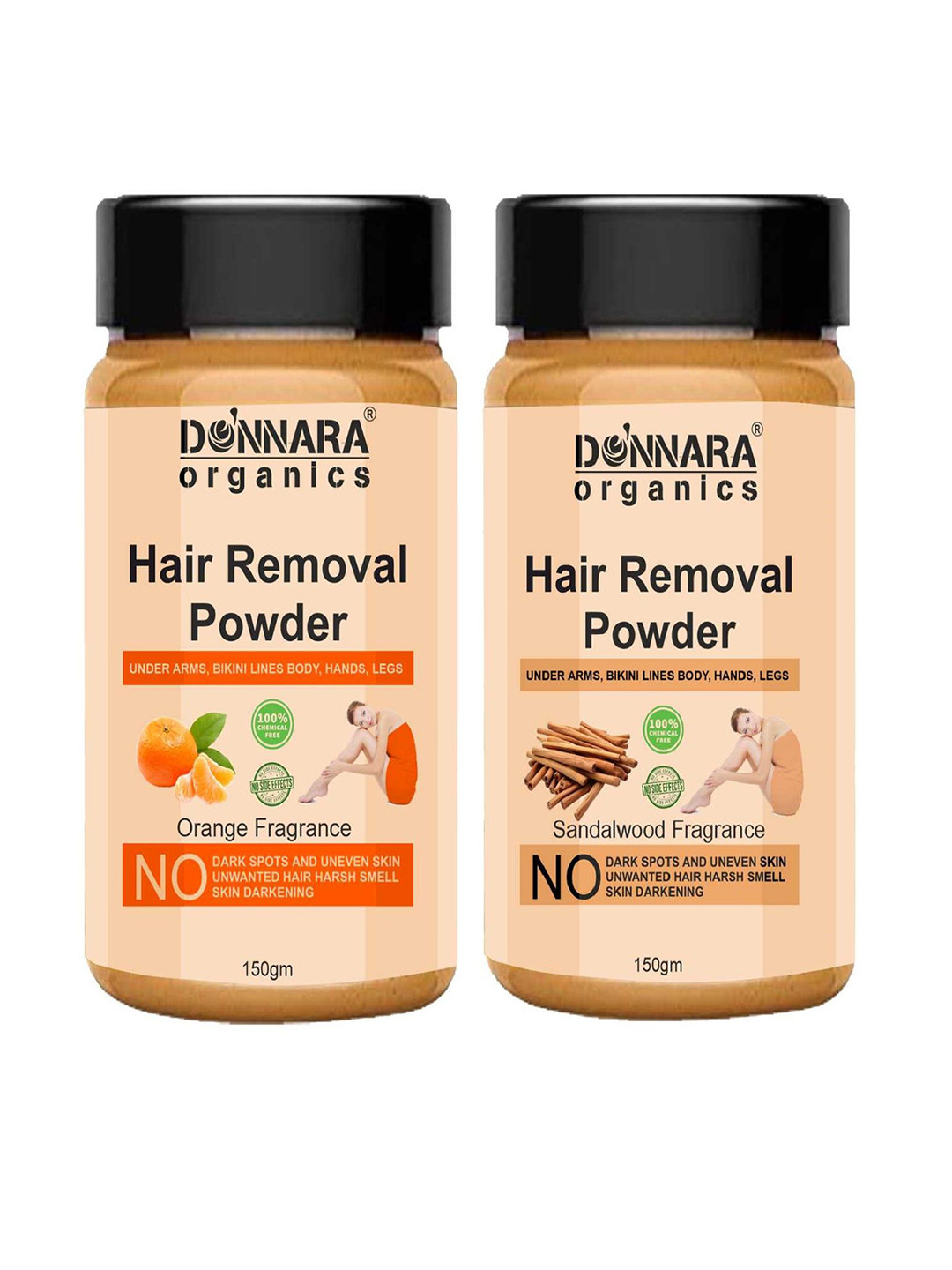 Donnara Organics Set Of 2 Orange & Sandalwood Hair Removal Powder - 150 g Each