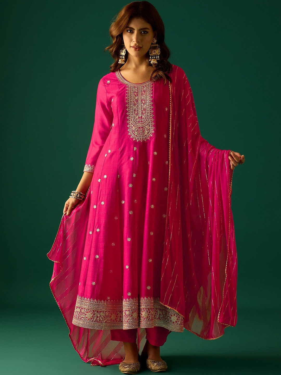 Varanga Women Ethnic Motifs Embroidered Panelled Kurta with Trousers & Dupatta
