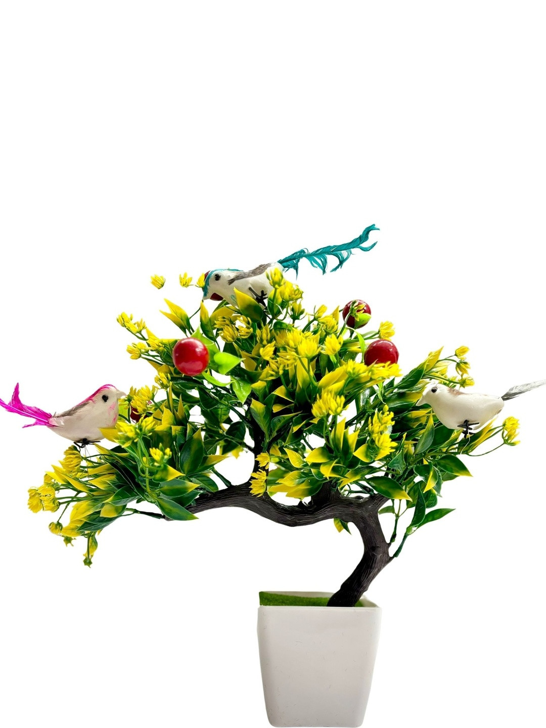 Dekorly Yellow Plastic Maple Artificial Flowers & Plants With Pot