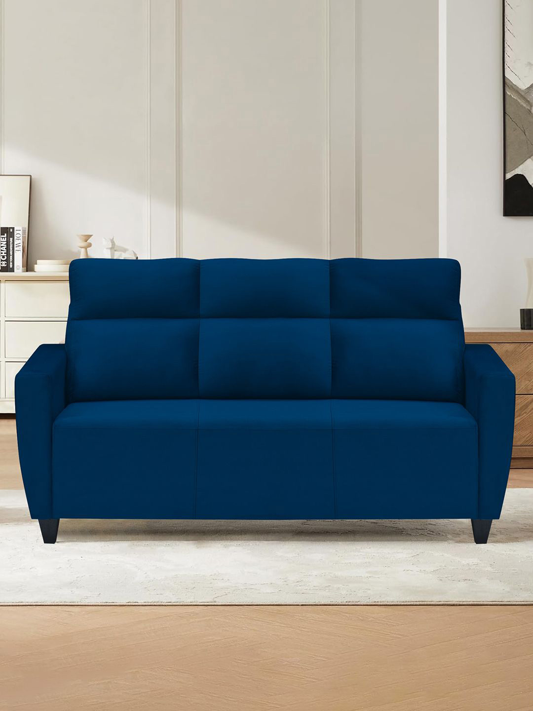 ARRA Navy Blue 3-Seater Velvet Sofa