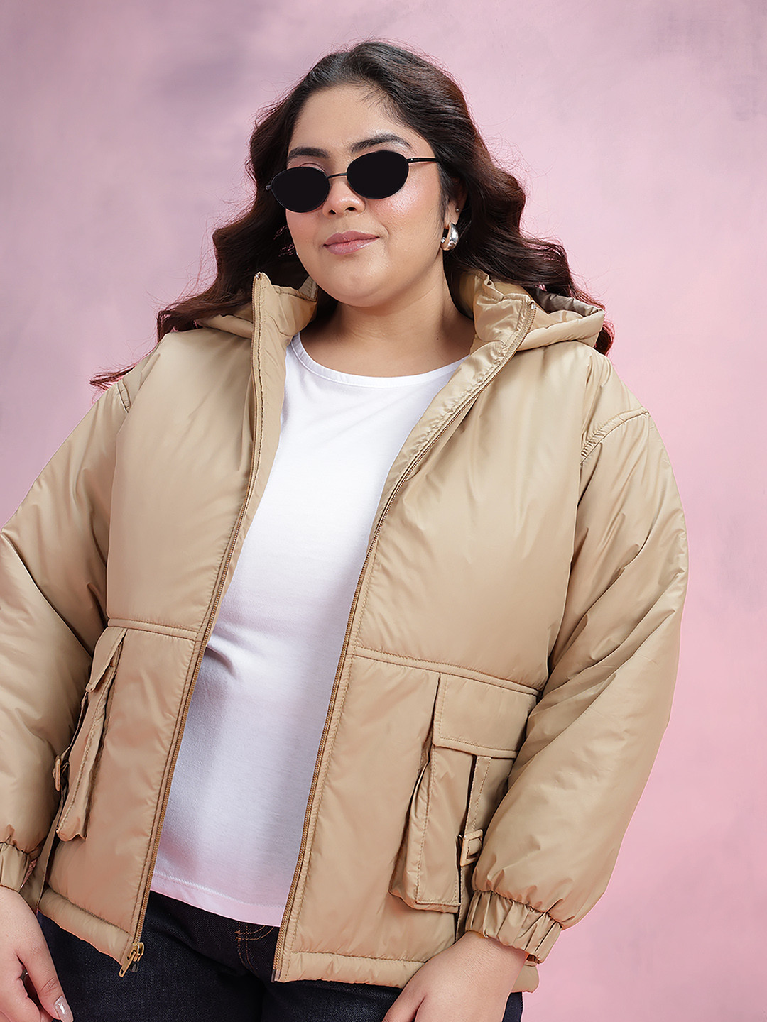 DressBerry Curve Plus Size Hooded Padded Jacket