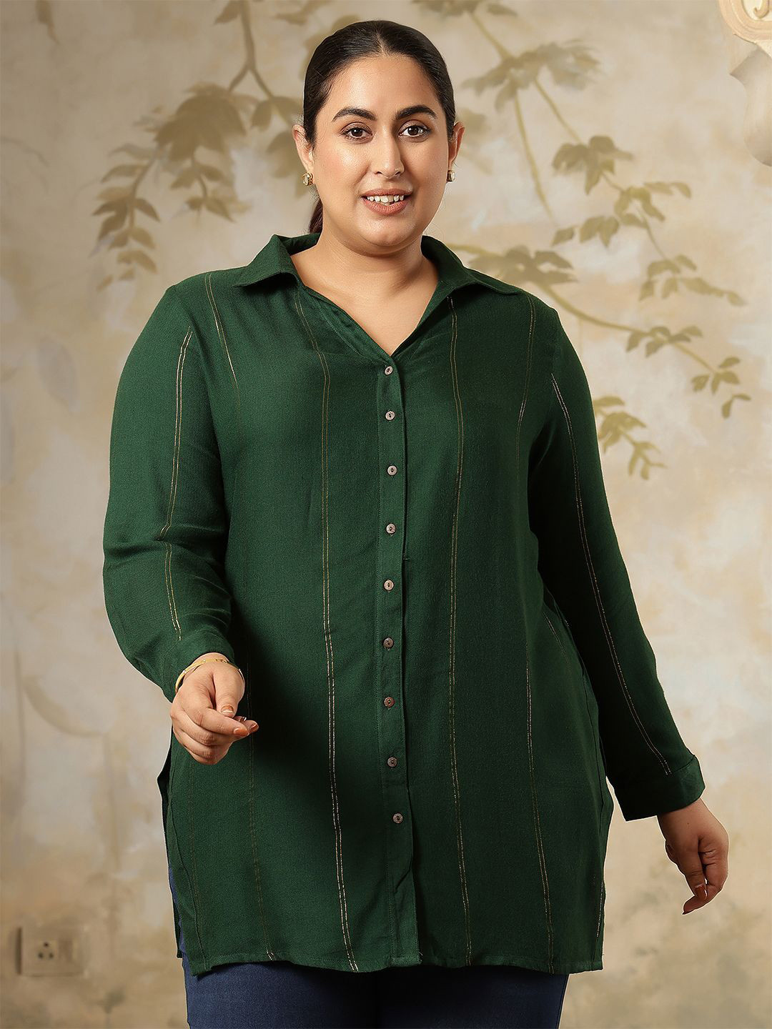 Amydus Women Plus Size Vertical Striped Shirts