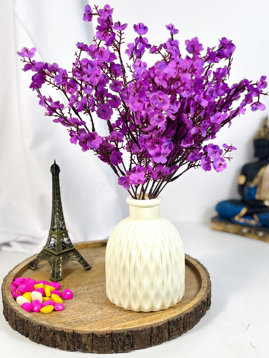 Dekorly Purple Plastic  Artificial Flowers & Plants With Pot