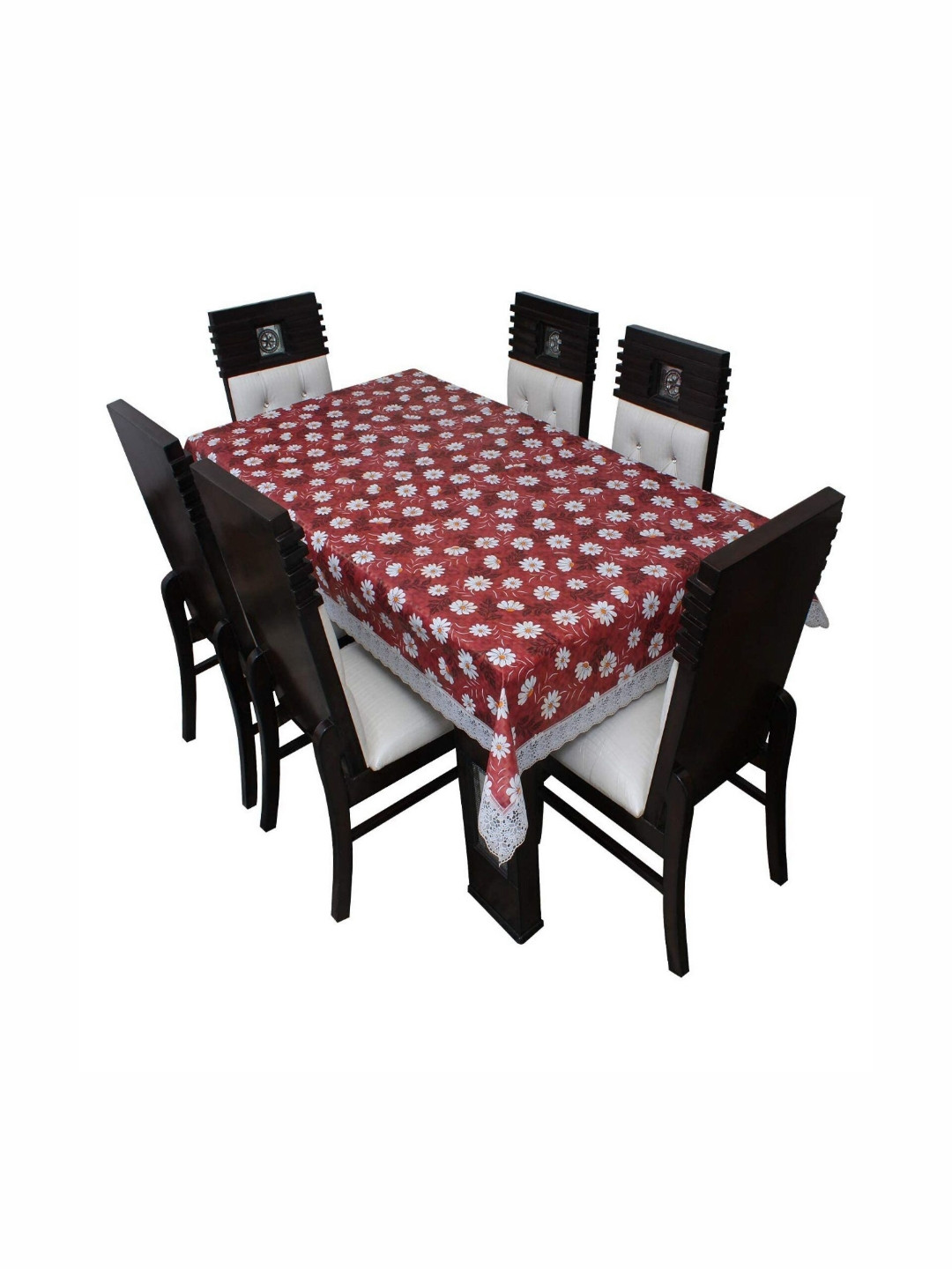 AMBBI COLLECTIONS Red And White Floral Printed Waterproof Rectangle 4-Seater Table Cover