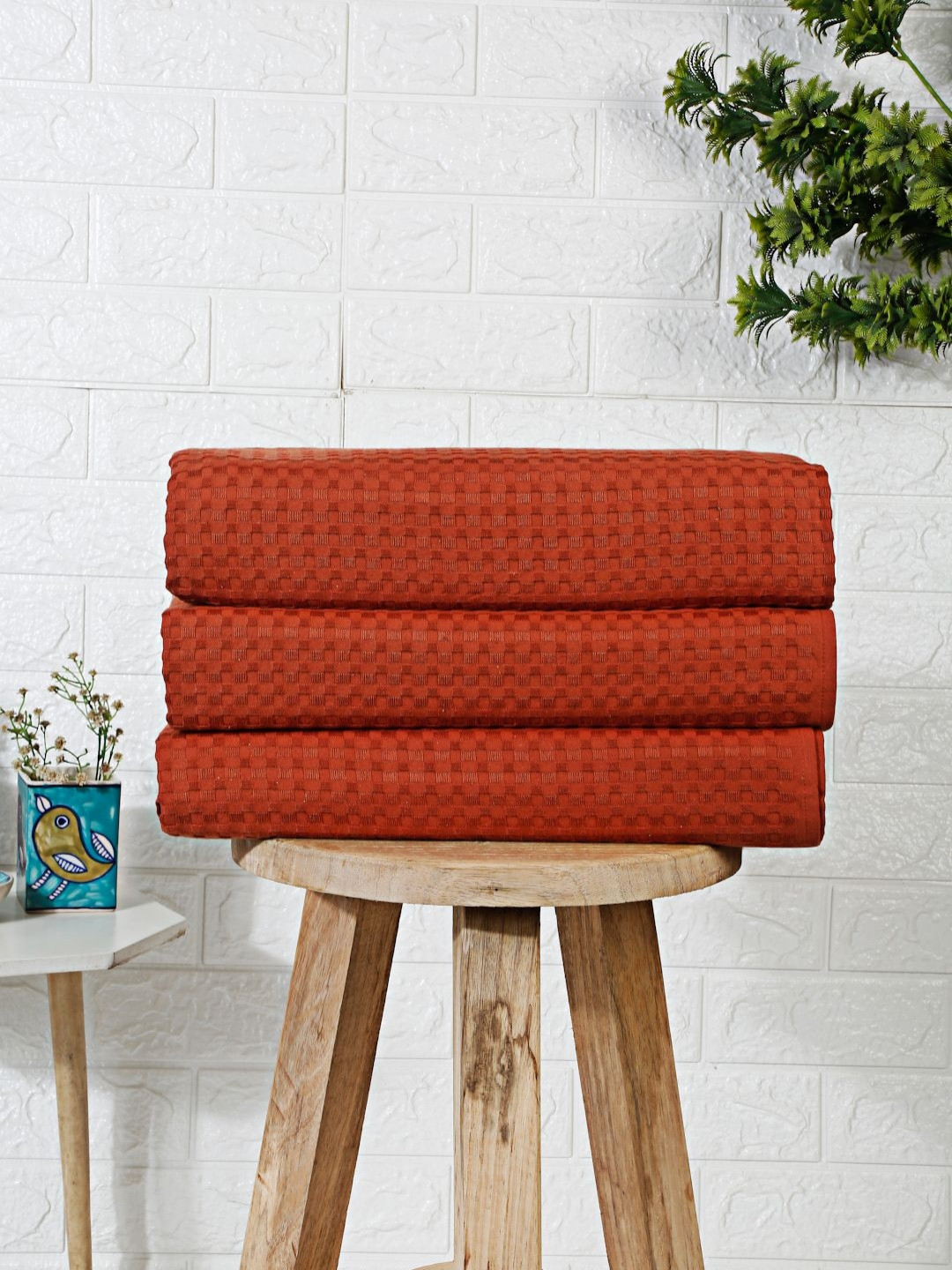 Eco Sense Maroon 3 Pieces Solid Cotton 200 GSM Eco Sense Bath Towels