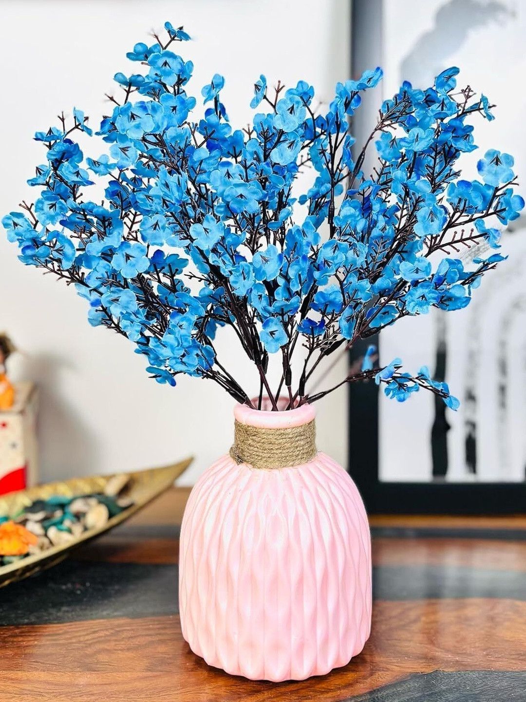 Dekorly Blue Plastic  Artificial Flowers & Plants With Pot